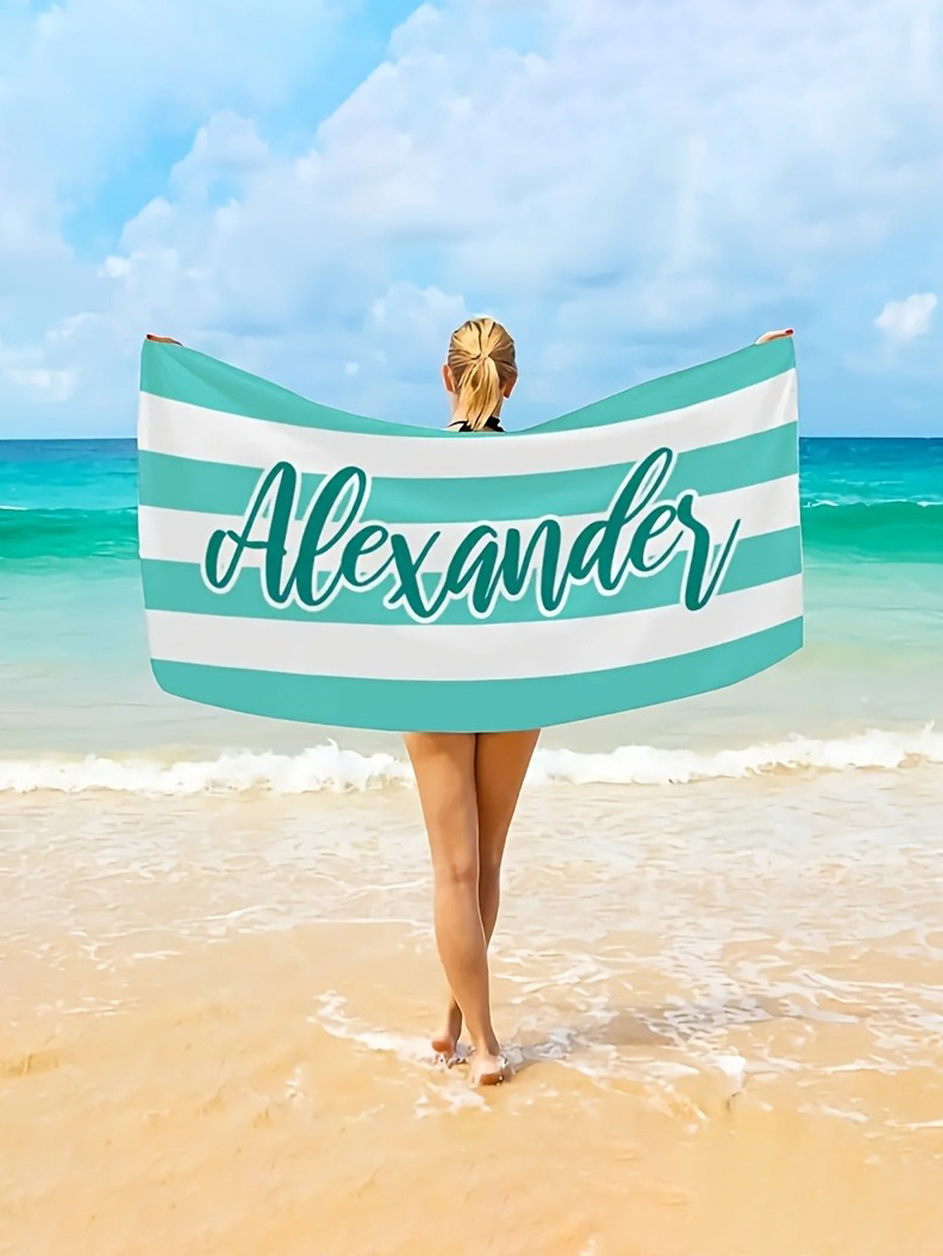 Customizable Name Personalized Striped Beach Towel